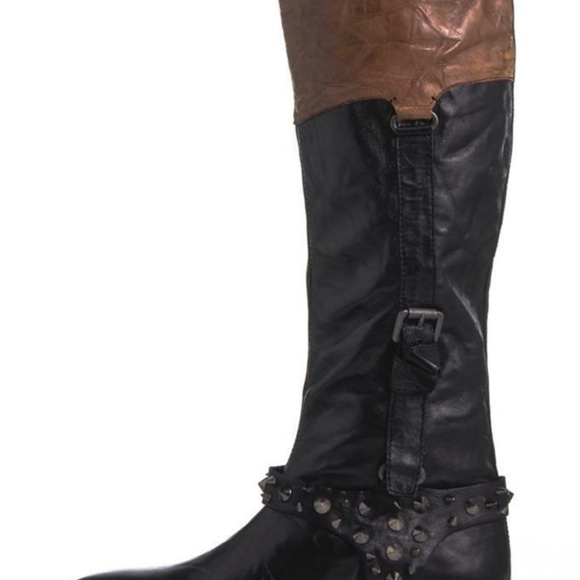 Sam Edelman Park Boot Black Saddle High-shine spiked studs harness knee-high NEW - Picture 14 of 15